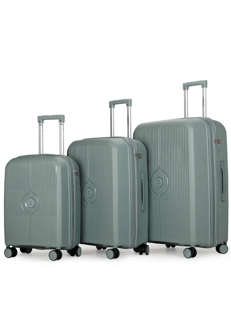 كابينبرو Unisex Expandable PP Fashion Trolley Luggage Set Lightweight Hard Shell Spinner luggage with 360° Degree 4 Twin Wheel and Double Zippers CP003- Green